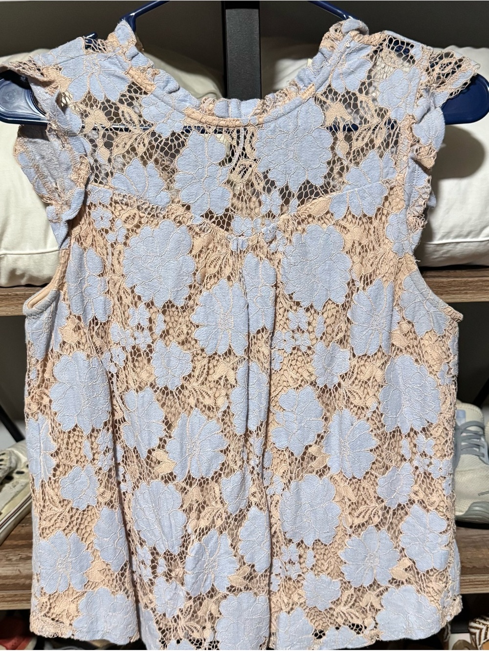 Monteau Light Lilac Floral Lace Shell over Beige